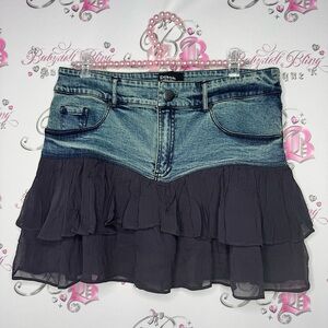 Basic pleasure mode skirt ruffle frill tiered denim jean cute frilly blue navy
